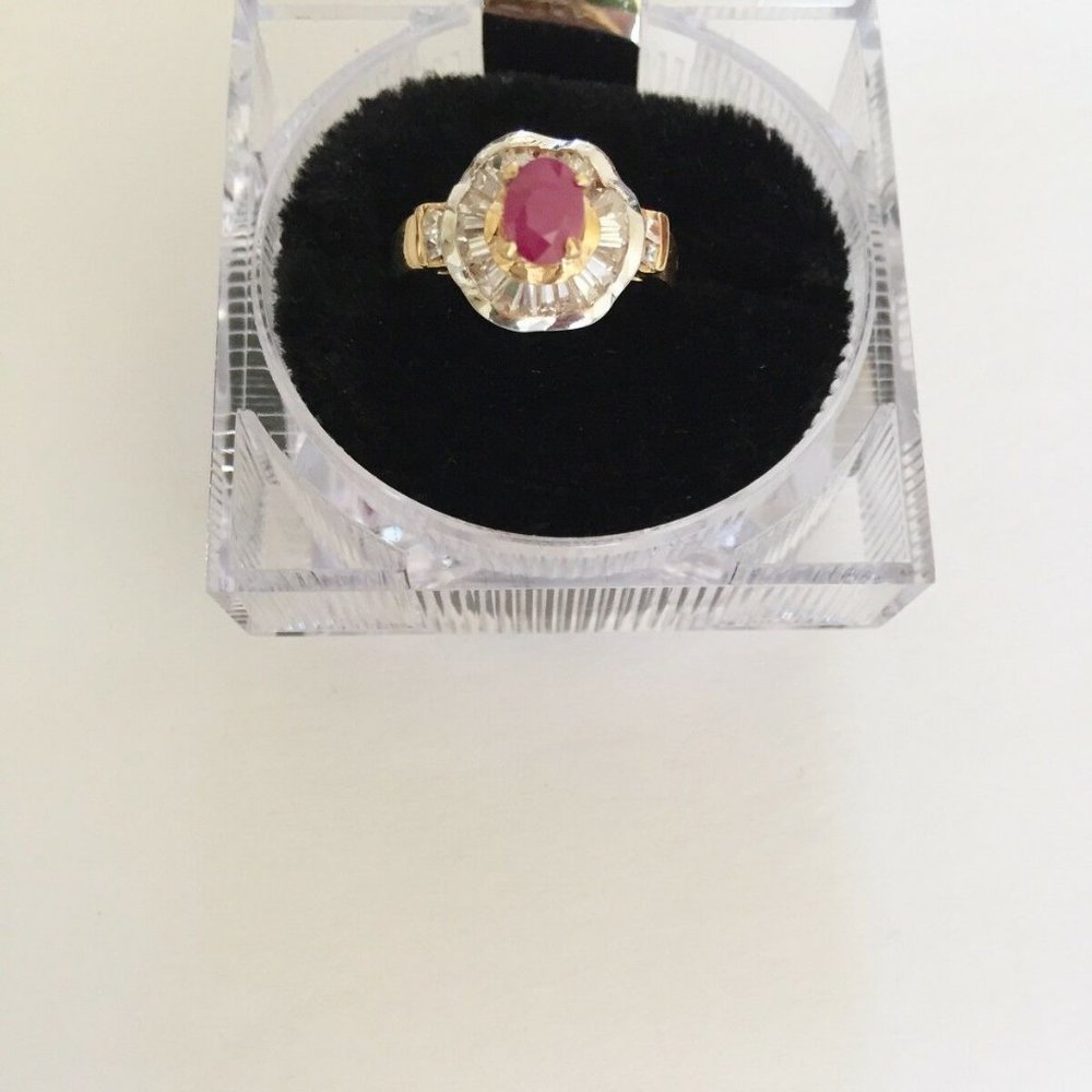 14k Solid Gold Ruby Cz Women Ring - image 2